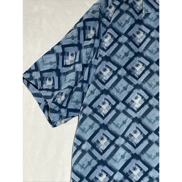 Tommy Bahama Silk Shirt Mens Large Blue Geometric Button Up Short Sleeve Casual - Picture 5 of 10